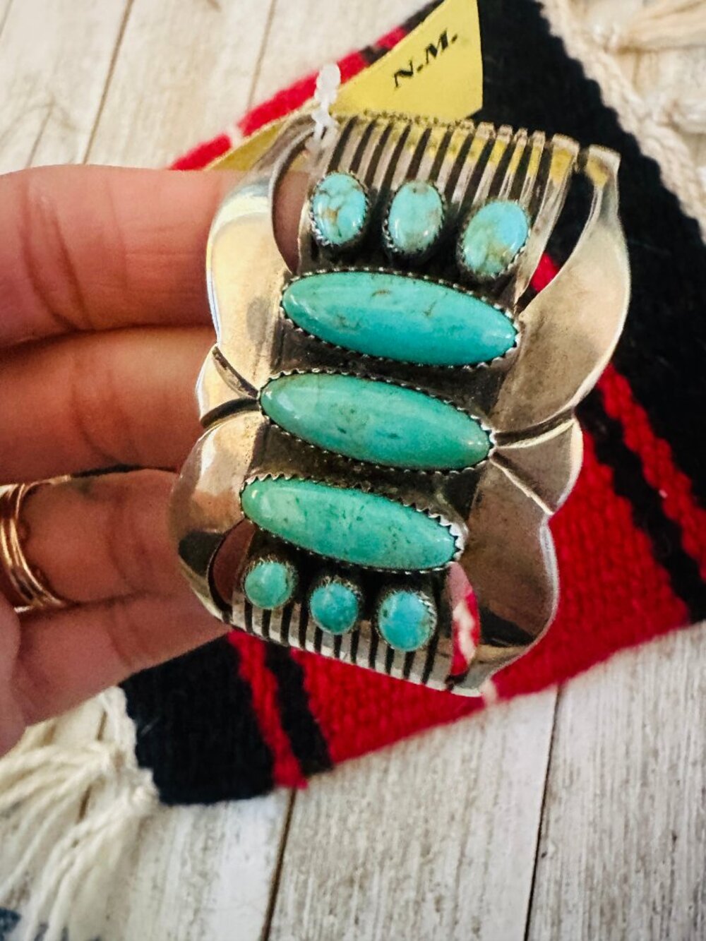 Old Pawn Sterling Silver & Turquoise Cuff Bracelet / - Picture 5 of 8